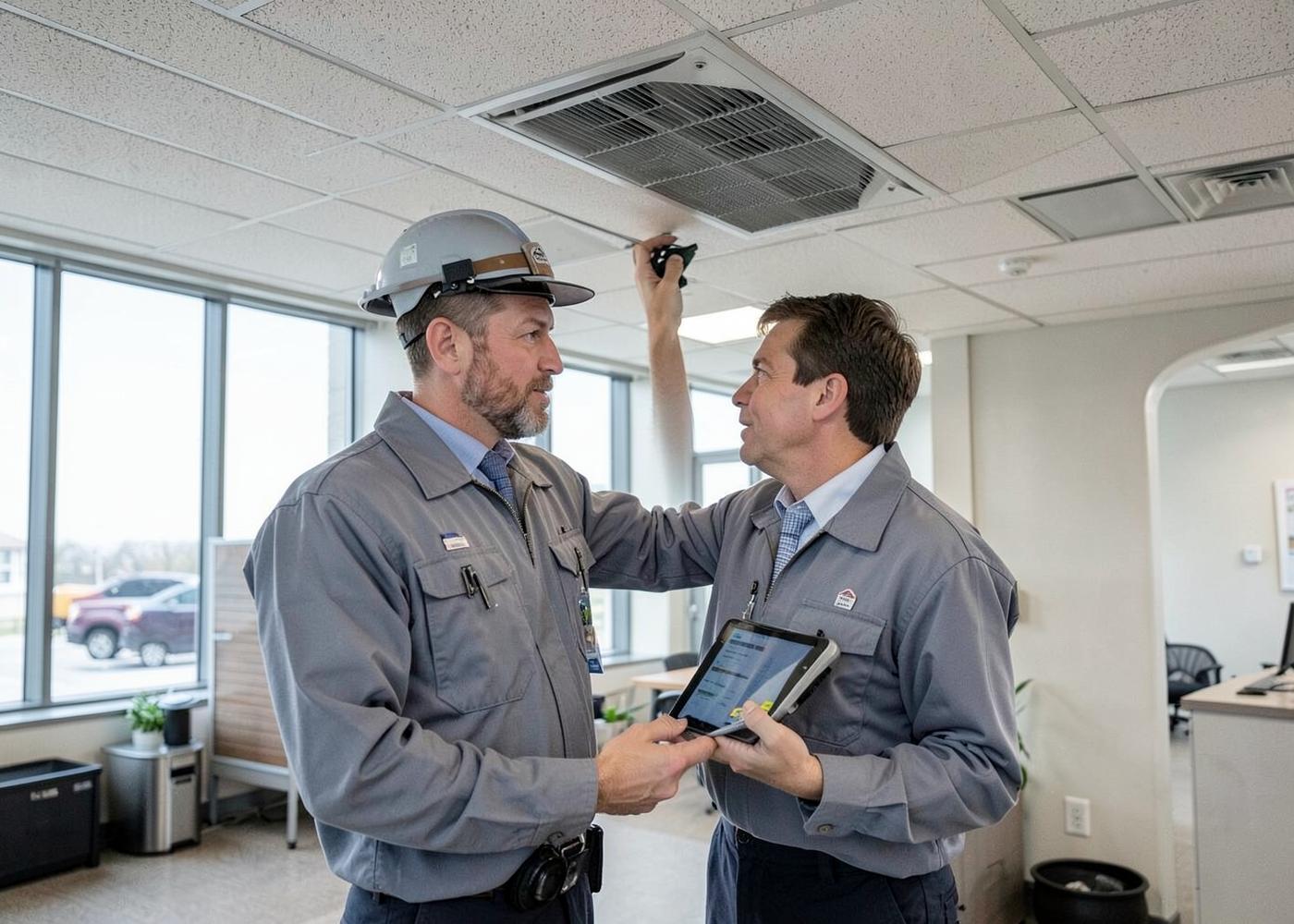 Mold inspection team discussing findings at a commercial property in Manhattan Beach, CA